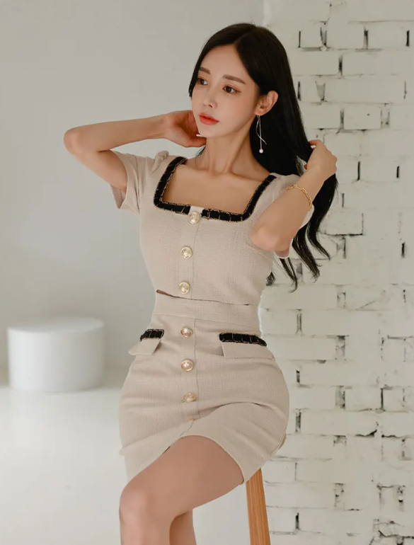 Elegant Chic Buttons Simple Sheath Pencil Short Dress