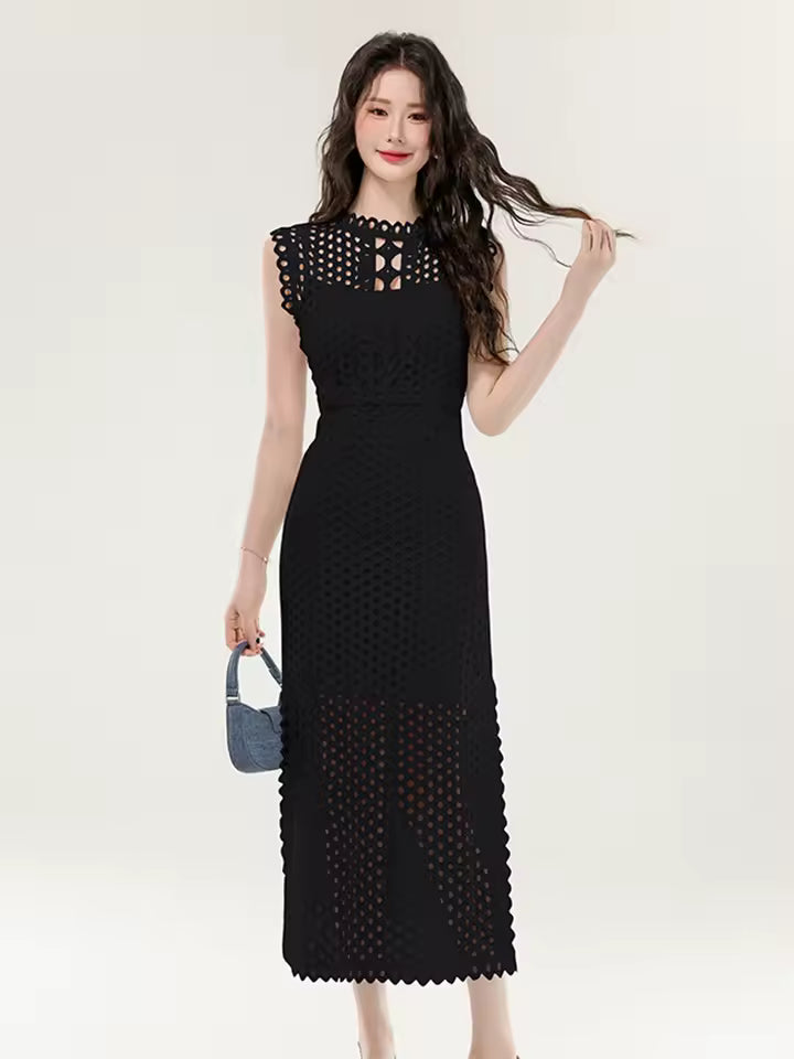 Elegant Chic Hollow Out O-Neck Sleeveless Sling Skinny 2 Piece Set