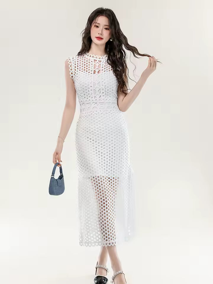 Elegant Chic Hollow Out O-Neck Sleeveless Sling Skinny 2 Piece Set