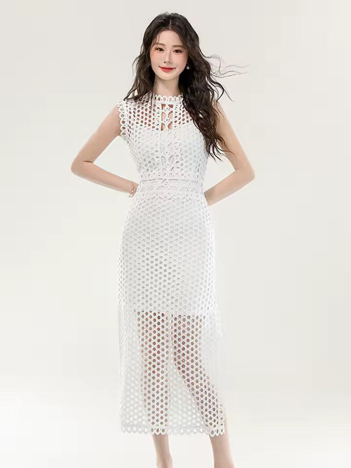 Elegant Chic Hollow Out O-Neck Sleeveless Sling Skinny 2 Piece Set