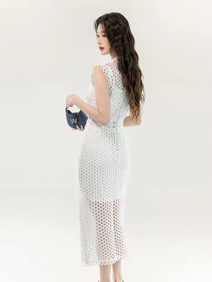 Elegant Chic Hollow Out O-Neck Sleeveless Sling Skinny 2 Piece Set