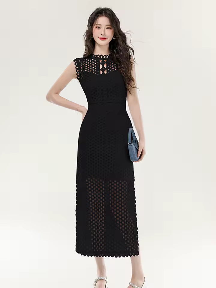 Elegant Chic Hollow Out O-Neck Sleeveless Sling Skinny 2 Piece Set