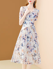 Elegant Chic Irregular Ruffles Floral Printing Office A-line Chiffon Dress