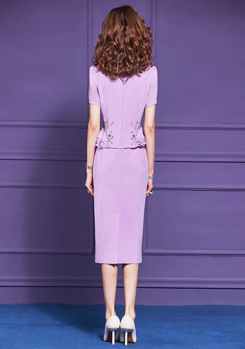 Elegant Chic Short Sleeve Ruffles Patchwork Beading Party Knee Length Dress
