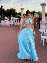 Elegant Chiffon A-line Floor Length Party Prom Bridal Maxi Dress