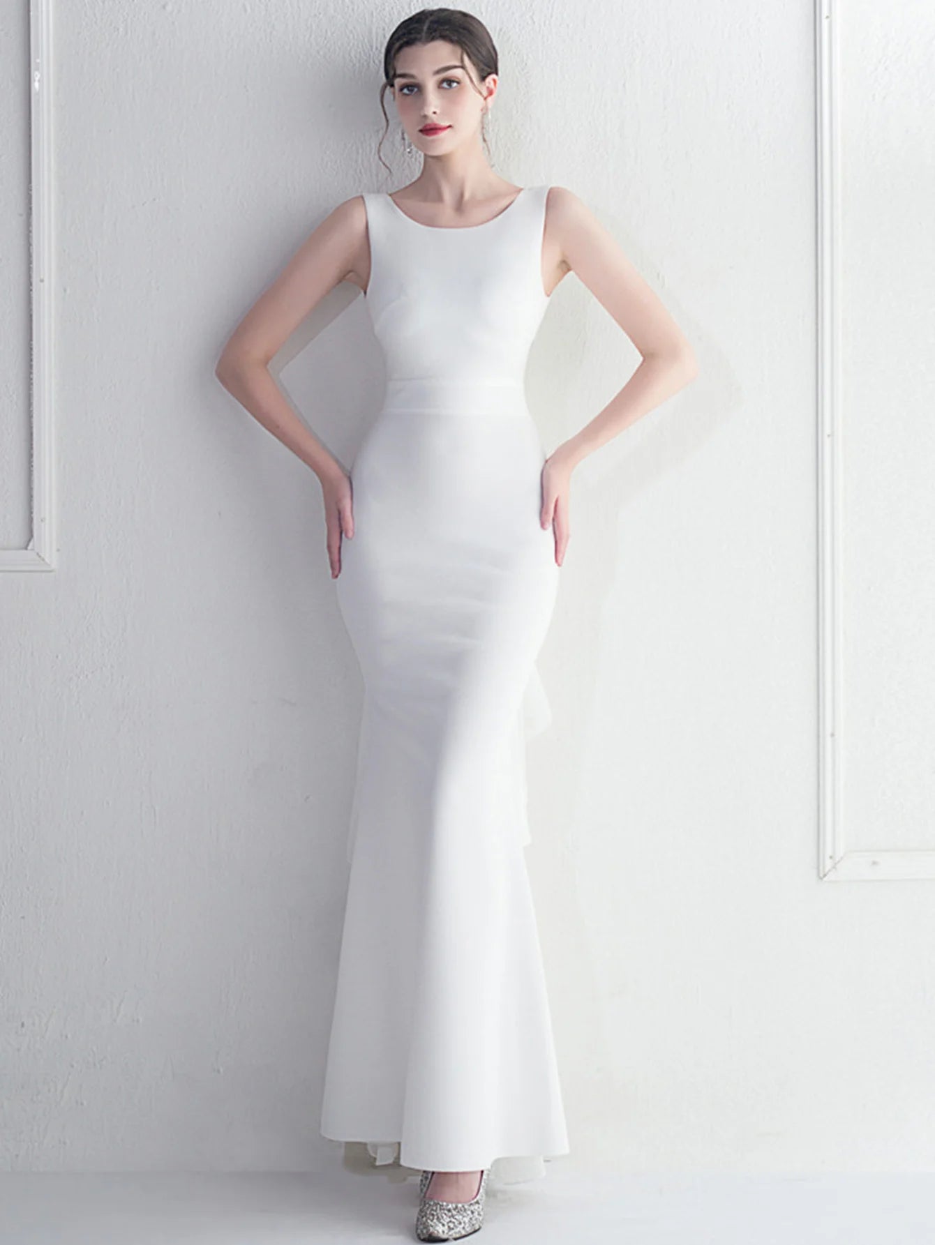 Elegant Chiffon Backless Rhinestone Wedding Prom Long Maxi Dress