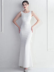 Elegant Chiffon Backless Rhinestone Wedding Prom Long Maxi Dress