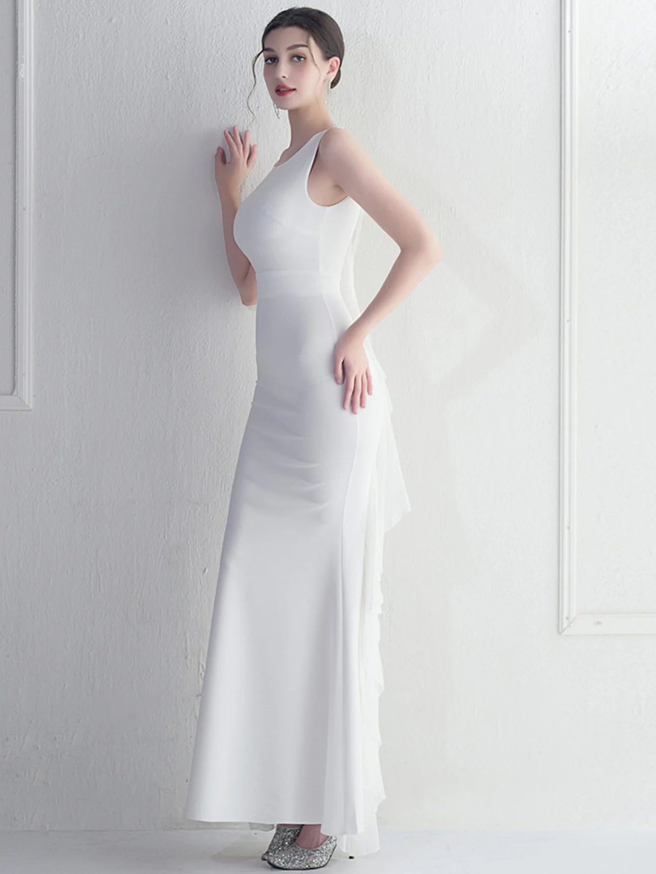 Elegant Chiffon Backless Rhinestone Wedding Prom Long Maxi Dress