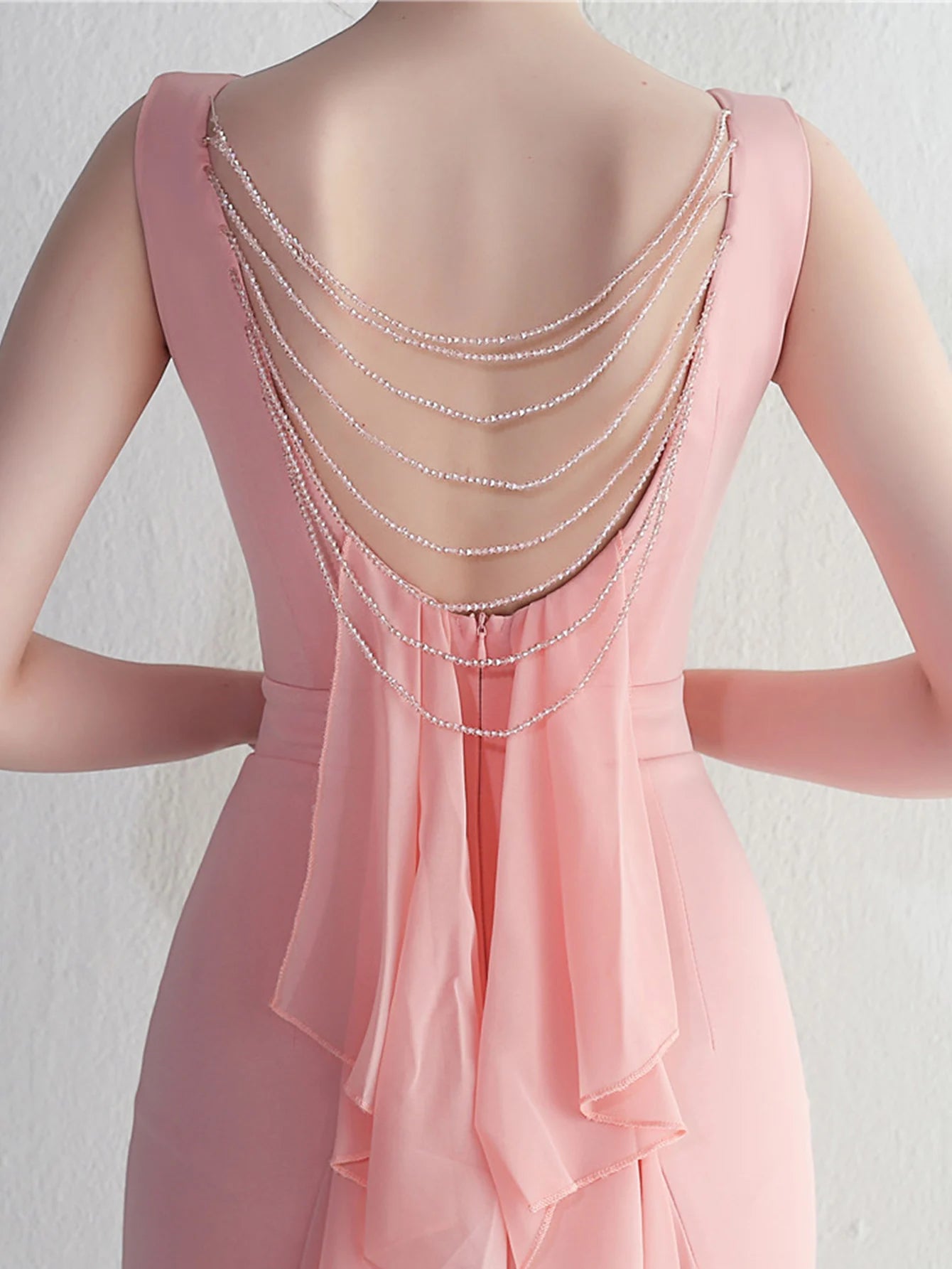 Elegant Chiffon Backless Rhinestone Wedding Prom Long Maxi Dress