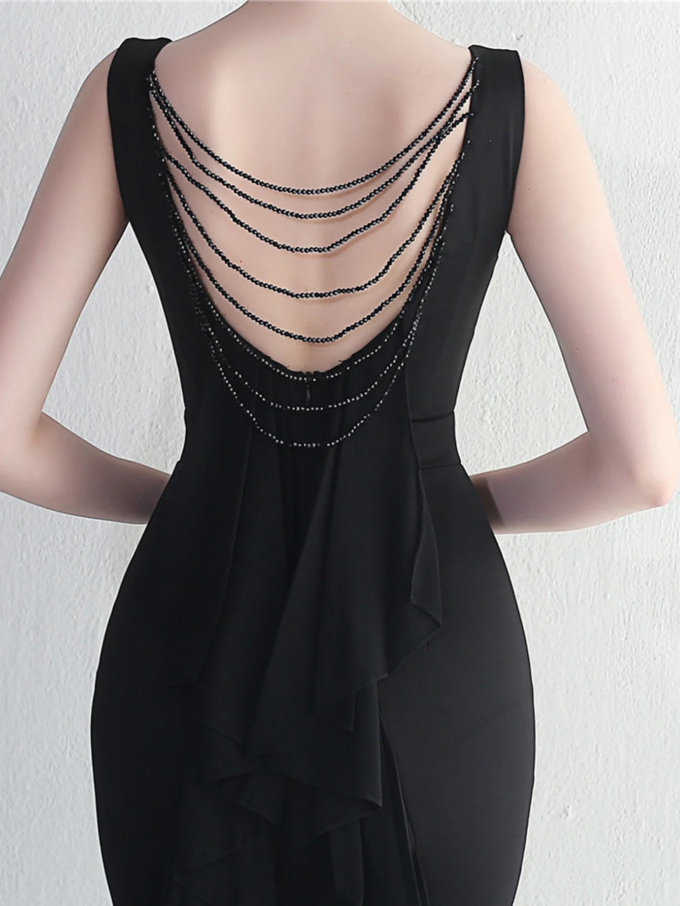 Elegant Chiffon Backless Rhinestone Wedding Prom Long Maxi Dress