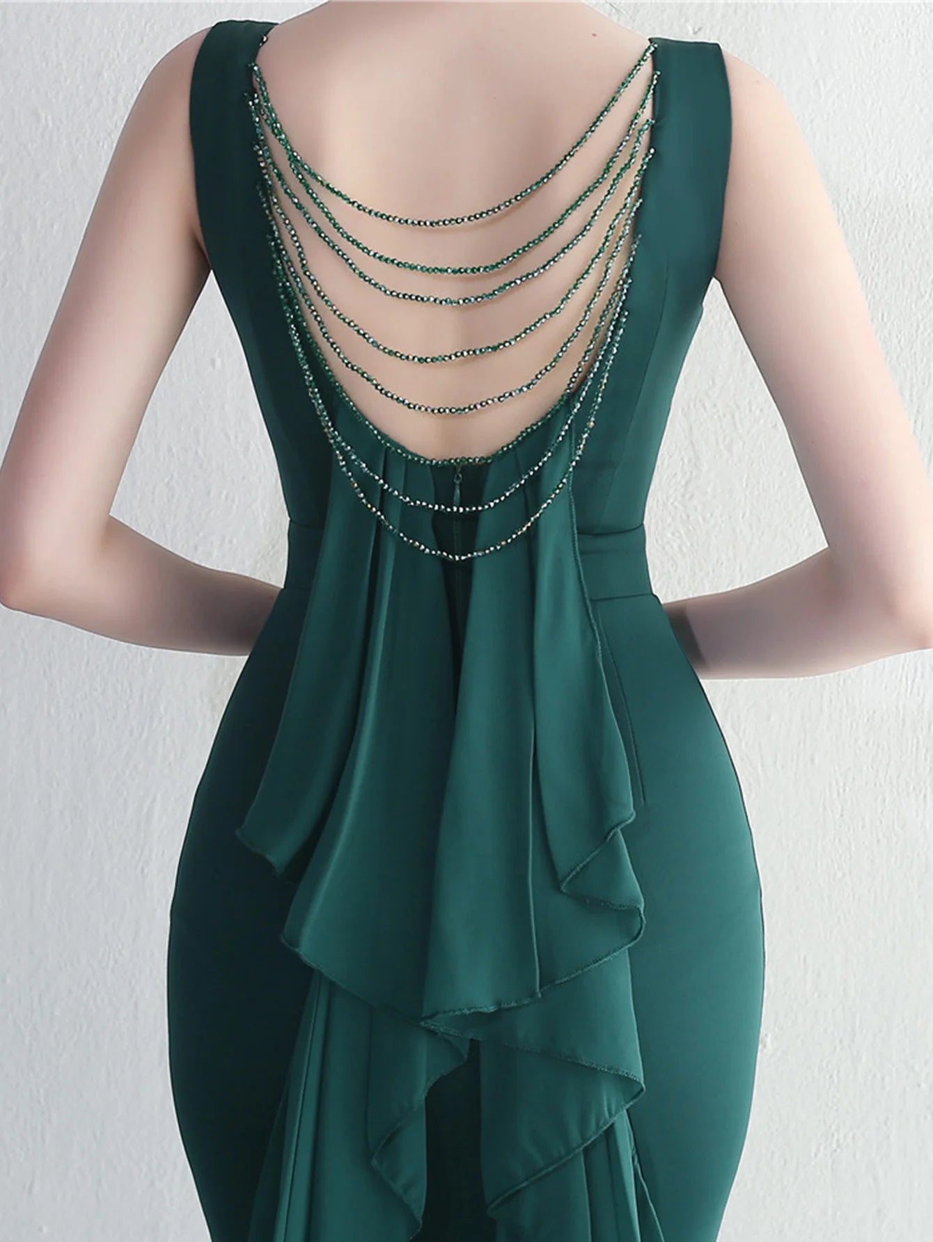 Elegant Chiffon Backless Rhinestone Wedding Prom Long Maxi Dress