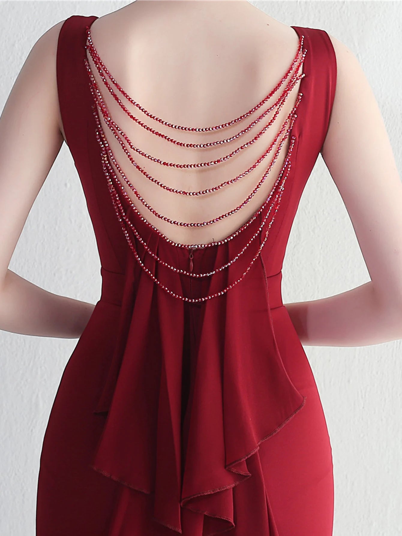 Elegant Chiffon Backless Rhinestone Wedding Prom Long Maxi Dress