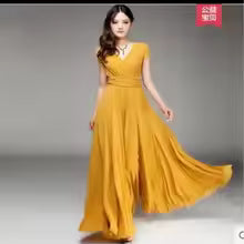 Elegant Chiffon Monochromatic Bohemian Long Short-Sleeved Dress