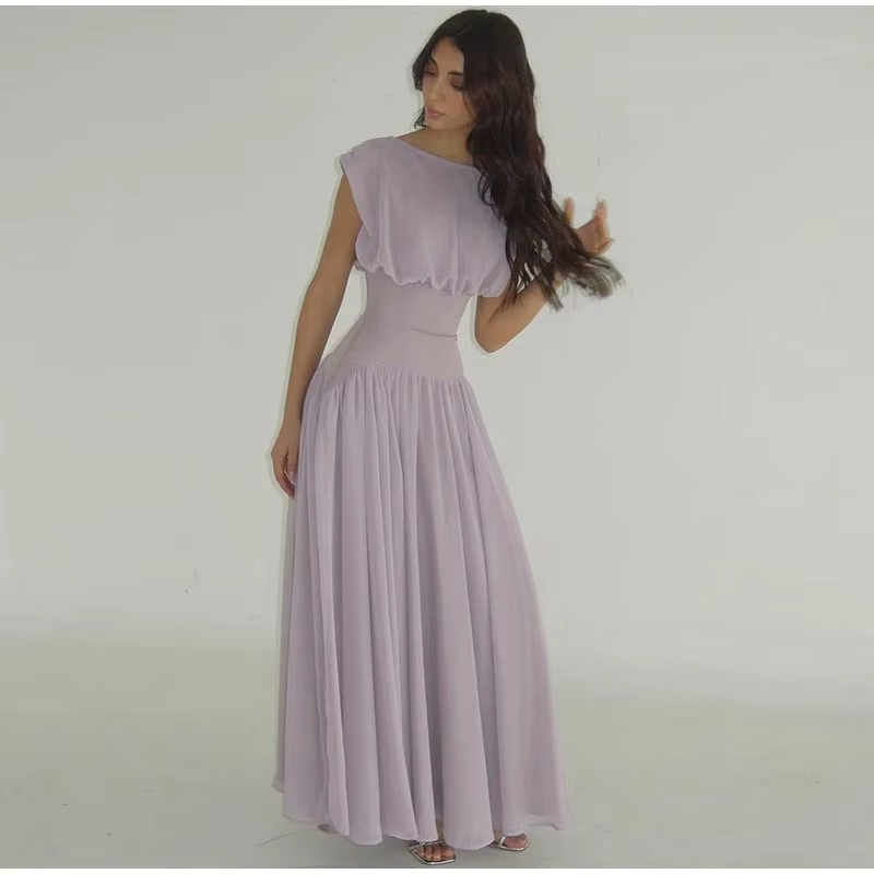Elegant Chiffon O Neck Cap Sleeves Long Party A-Line Dresses Gowns