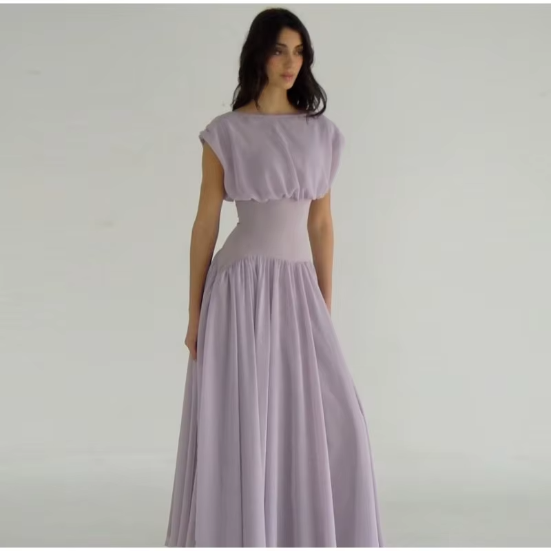 Elegant Chiffon O Neck Cap Sleeves Long Party A-Line Dresses Gowns