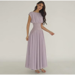 Elegant Chiffon O Neck Cap Sleeves Long Party A-Line Dresses Gowns