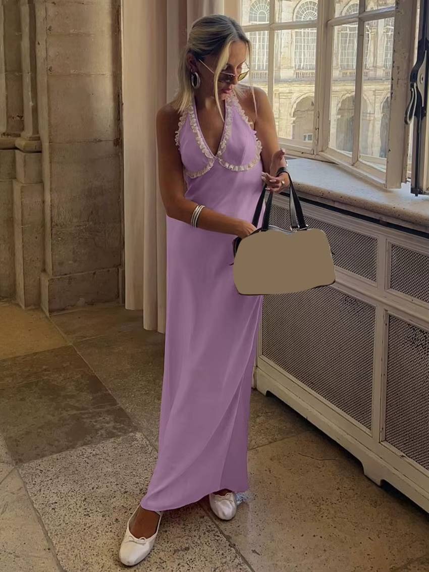 Elegant Classic Backless Loose Halter Sleeveless Ankle Length Maxi Dress