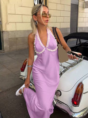 Elegant Classic Backless Loose Halter Sleeveless Ankle Length Maxi Dress