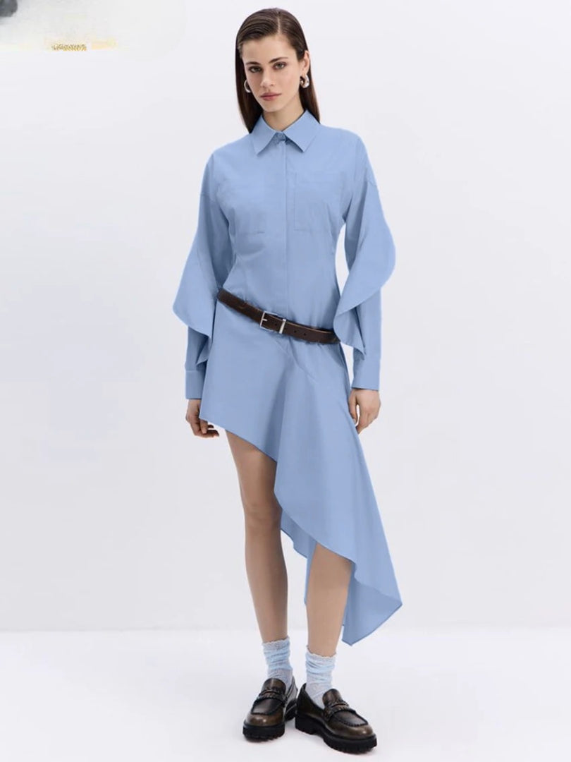 Elegant Classic Irregular Casual Lapel Long Sleeve Midi Dresses