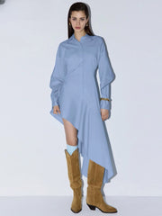 Elegant Classic Irregular Casual Lapel Long Sleeve Midi Dresses