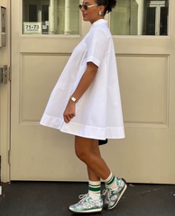 Elegant Classic Solid Loose Cotton Casual Lapel Short Sleeve Mini Dresses