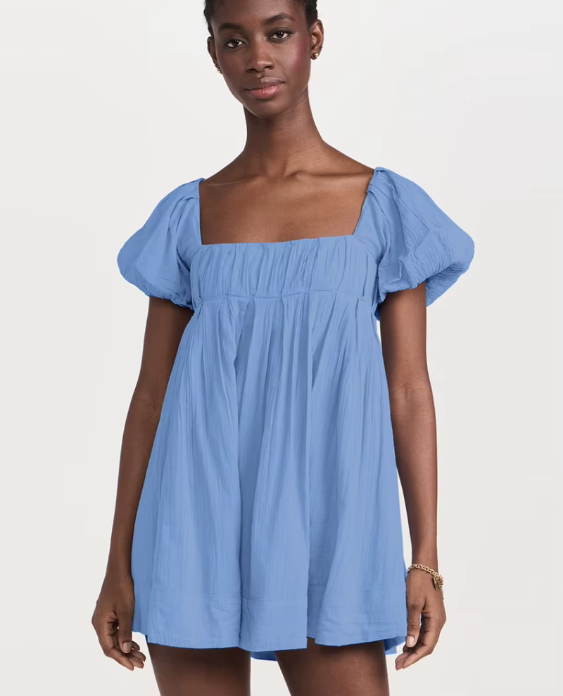 Elegant Classic Solid Loose Cotton Square Collar Short Sleeve Mini Dresses