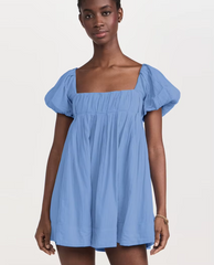 Elegant Classic Solid Loose Cotton Square Collar Short Sleeve Mini Dresses
