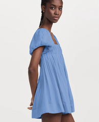 Elegant Classic Solid Loose Cotton Square Collar Short Sleeve Mini Dresses