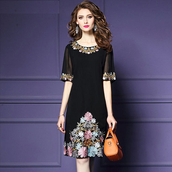 Elegant Cocktail Embroidery Vintage Dress