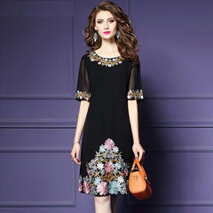 Elegant Cocktail Embroidery Vintage Dress