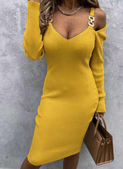 Elegant Cool Knitted Solid Color Bodycon Dress