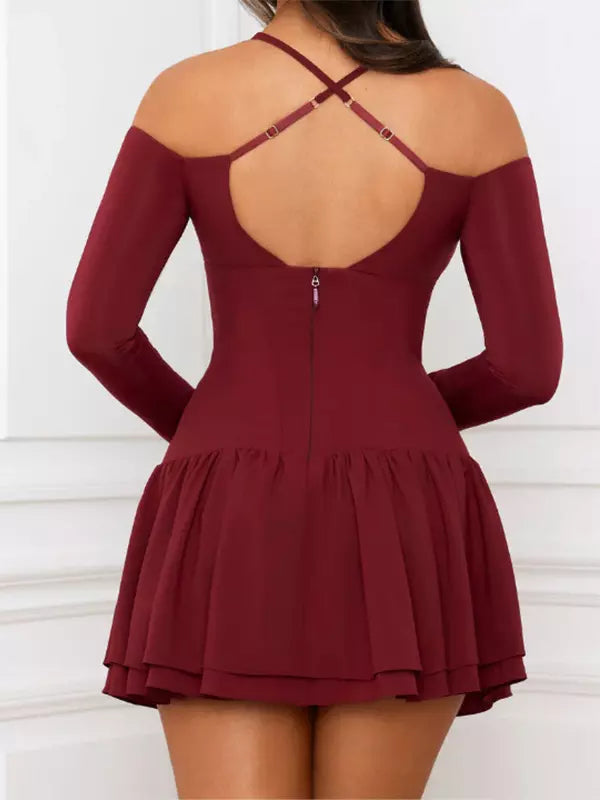 Elegant Corset & Halter Neck Ruffled Birthday Party Mini Dress