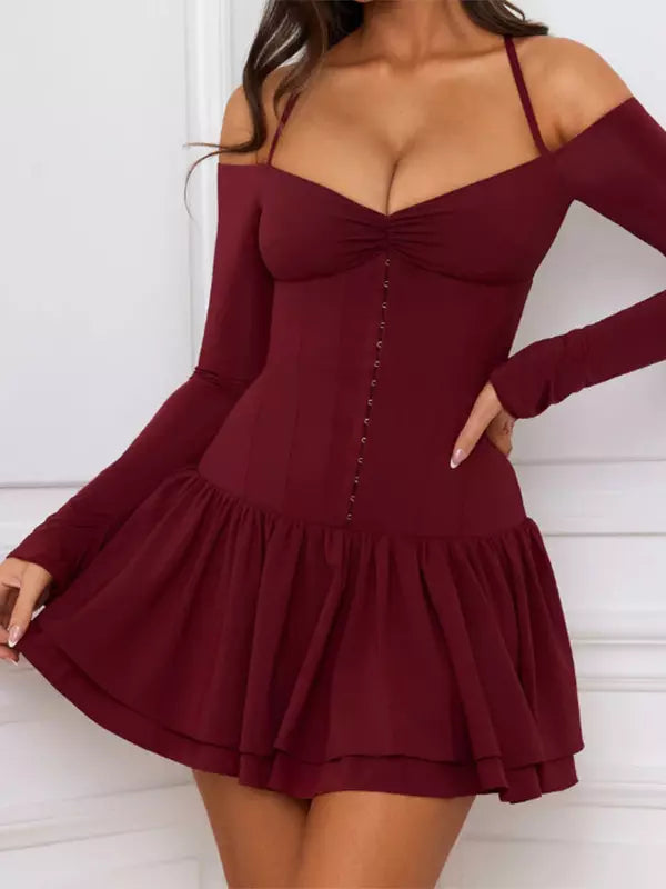 Elegant Corset & Halter Neck Ruffled Birthday Party Mini Dress