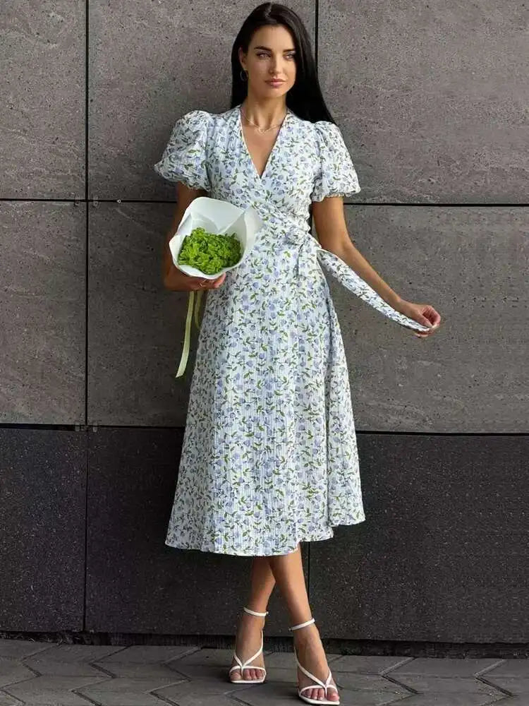 Elegant Cotton A-line Muslin With Side Slits Flowers Midi Dresses