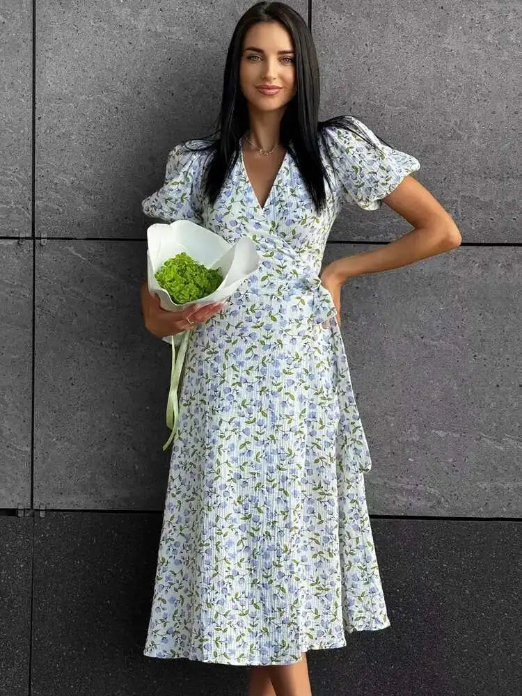 Elegant Cotton A-line Muslin With Side Slits Flowers Midi Dresses