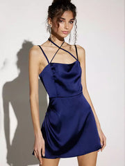 Elegant Crisscross Polyester Solid Color Strapless Satin Mini Dress