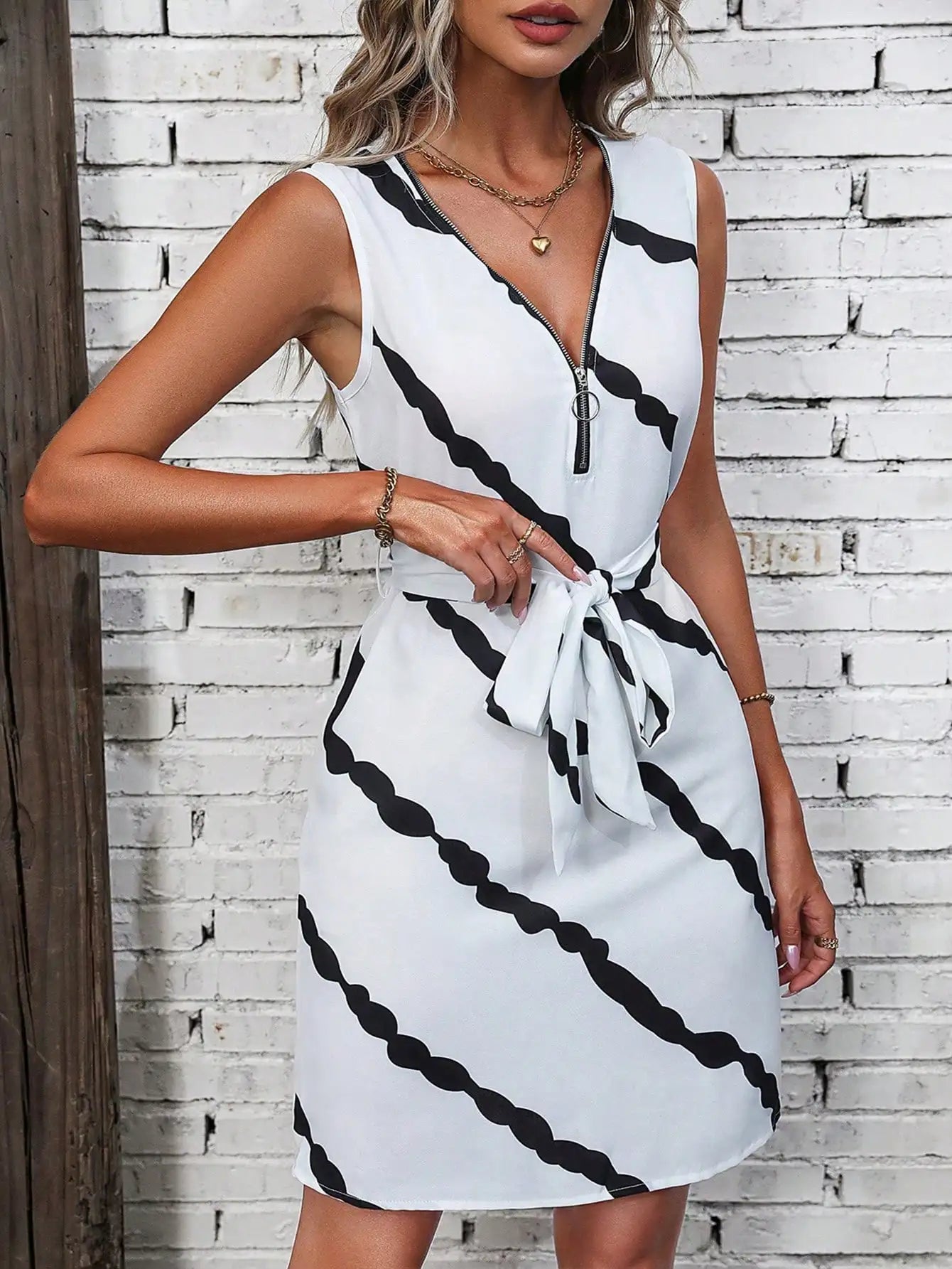 Elegant Cross Border Fashionable Belt Slimming Zippered Dress