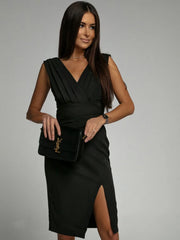 Elegant Cross border Long Skirt V-neck Sleeveless Split High Waist Midi Dress
