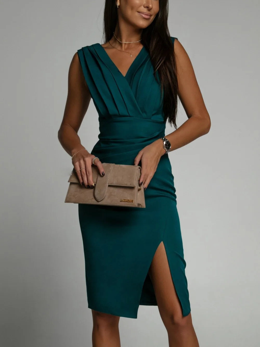 Elegant Cross border Long Skirt V-neck Sleeveless Split High Waist Midi Dress