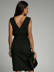 Elegant Cross border Long Skirt V-neck Sleeveless Split High Waist Midi Dress