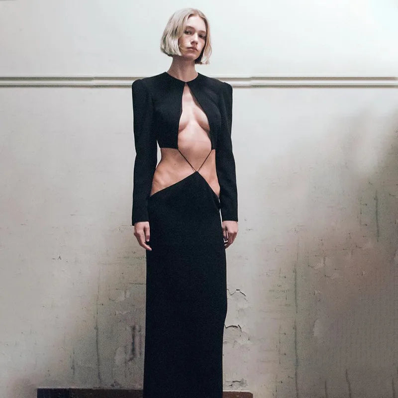 Elegant Cut Out Long Sleeve Maxi Dress Bandage Party Club Outfits