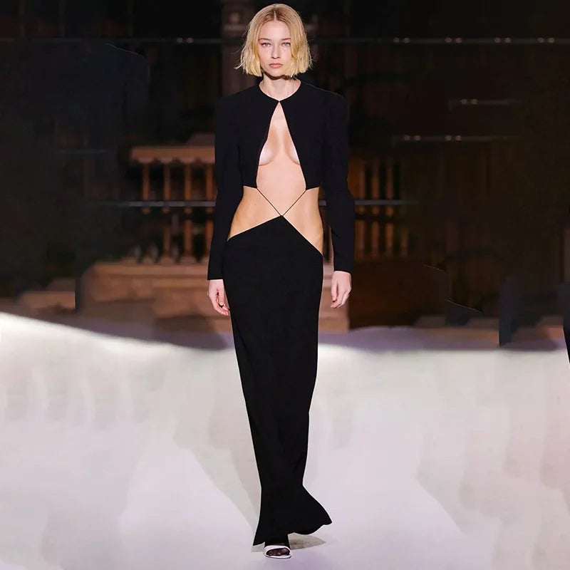 Elegant Cut Out Long Sleeve Maxi Dress Bandage Party Club Outfits