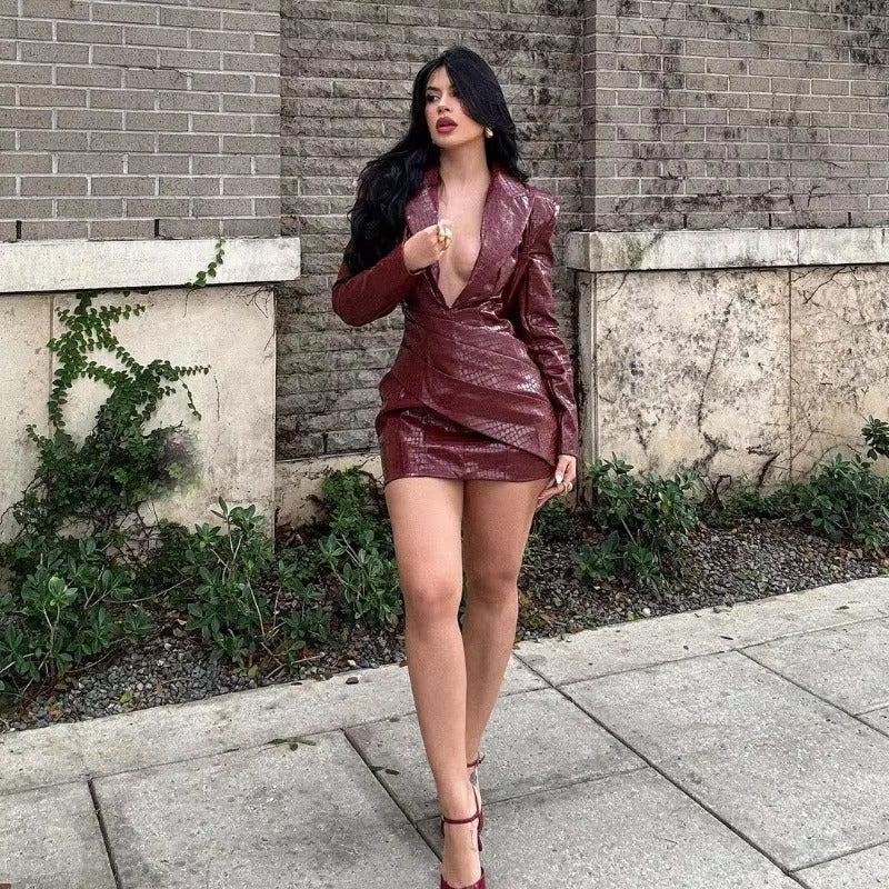 Elegant Deep V-Neck Above Knee High Waist Fold Mini Dress