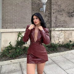 Elegant Deep V-Neck Above Knee High Waist Fold Mini Dress