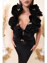 Elegant Deep V Neck Flower Long Bandage Bodycon Maxi Dress