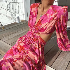 Elegant Deep V Neck Half Sleeve Holiday Long Dress
