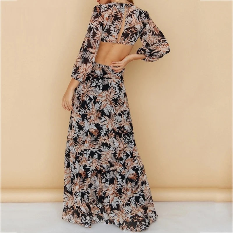 Elegant Deep V Neck Half Sleeve Holiday Long Dress