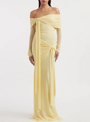 Elegant Designer Dress Slash Neck Asymmetric Long Sleeve Ribbon Shimming Dresses