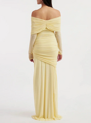 Elegant Designer Dress Slash Neck Asymmetric Long Sleeve Ribbon Shimming Dresses
