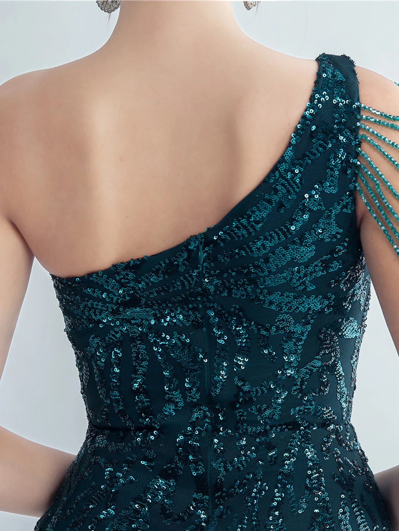 Elegant Diagonal Collar Backless Sequin Birthday Party Long Maxi Dress
